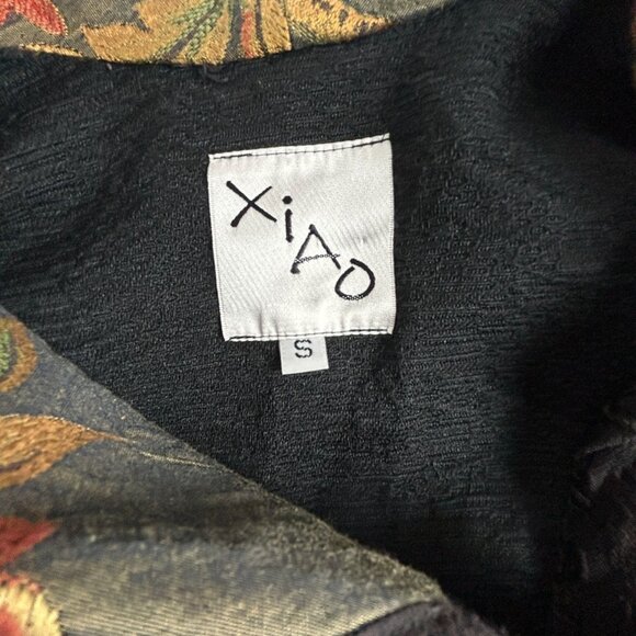 XIAO Womens Textured Black Patchwork Floral Jacket Small Toggle Button Art Wear - Picture 3 of 15